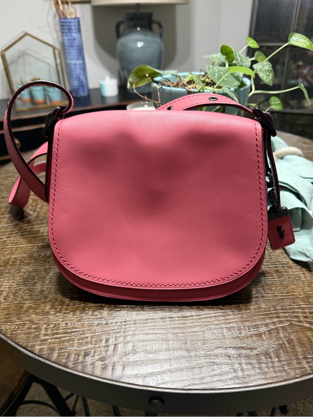 Coach Pink Leather Crossbody Saddle Bag